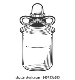 Bottle with massage oil, aromatherapy. Vector concept in doodle and sketch style. Hand drawn illustration for printing on T-shirts, postcards.