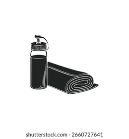 Flasche und Matte einzeln auf weißem Hintergrund. Sport-Symbol modern, einfach, Vektor, Symbol für Website-Design, mobile App, ui. Vektorgrafik