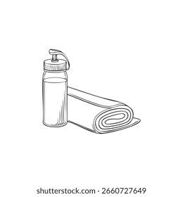Flasche und Matte einzeln auf weißem Hintergrund. Sport-Symbol modern, einfach, Vektor, Symbol für Website-Design, mobile App, ui. Vektorgrafik