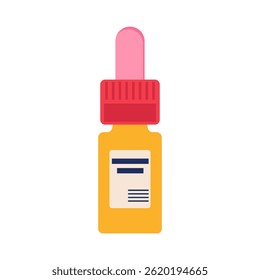 Bottle with medical drops in flat design. Pharmacy product for eyes or ears. Vector illustration isolated.
