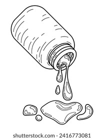 Bottle with medical syrup sketch. Hand drawn line art illustration.