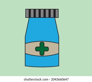 A bottle of medicine with green background 