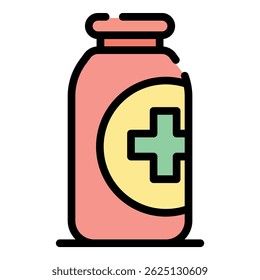 Bottle of medicine icon. Outline bottle of medicine vector icon color flat isolated