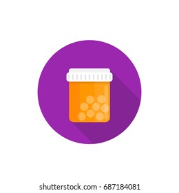bottle of medicine, pills icon in flat style