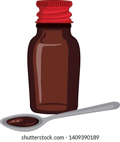 Bottle of medicine syrup and a spoon with remedy mixture vector illustration isolated on a white background