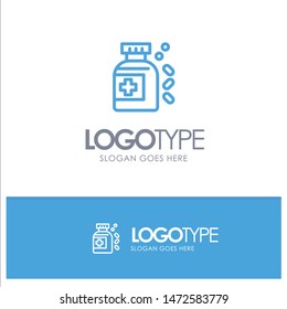 Bottle, Medicine, Tablet Blue Logo Line Style