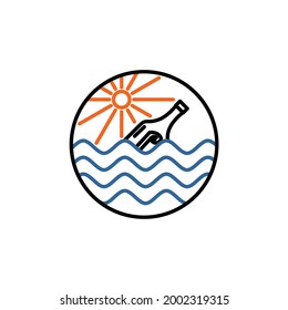 bottle message with beach ocean landscape in the circle shape logo design vector illustration