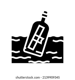 vector de icono de glifo de mensaje de botella. signo del mensaje del frasco. símbolo de contorno aislado ilustración negra