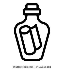 Vector de contorno de icono de botella. Correo perdido vacante. Mar vacío