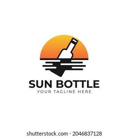 Bottle message with sun logo design inspiration