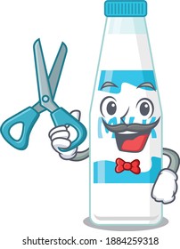 Bottle of milk cartoon character design as talented barber. Vector illustration