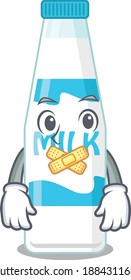Bottle of milk cartoon character style having strange silent face. Vector illustration