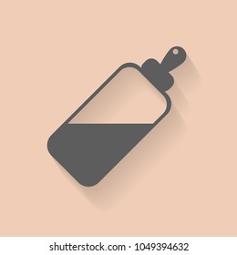 Bottle of milk feeding icon. Vector illustration. Flat baby device with nipple. Liquid container picture with shadow.