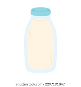 Bottle of milk in flat style. Hand drawn farm milk. Vector illustration. Milk product. Dairy day.
