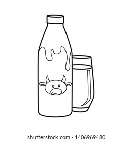 A bottle of milk and a glass. Thin linear icon
