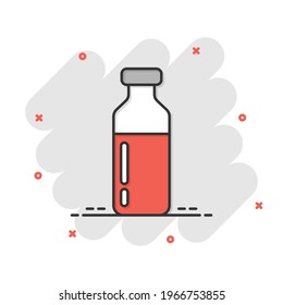 Bottle milk icon in comic style. Flask cartoon vector illustration on white isolated background. Drink container splash effect business concept.