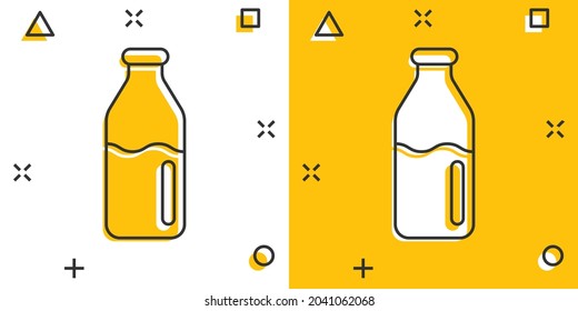 Bottle milk icon in comic style. Flask cartoon vector illustration on white isolated background. Drink container splash effect business concept.