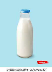 Bottle milk isolated on blue background. Realistic vector illustration.