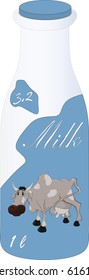 bottle with milk and a kind cow