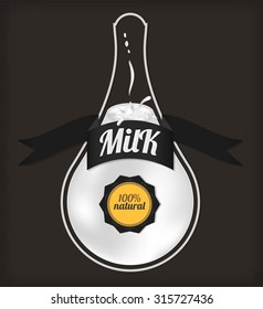 Bottle milk with label and black silk ribbon