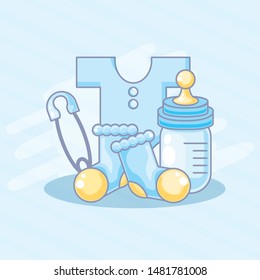 bottle milk with set objects for baby boy