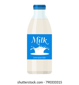 Bottle of milk with solid and flat color style design.