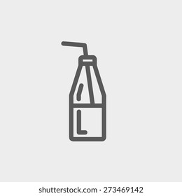 Bottle of milk with straw icon thin line for web and mobile, modern minimalistic flat design. Vector dark grey icon on light grey background.