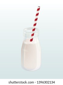 Bottle of milk with straw - vector illustration