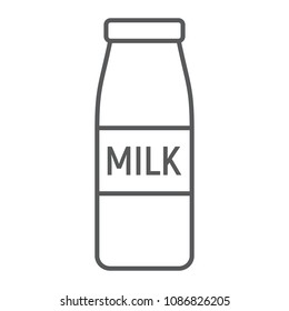 Bottle of milk thin line icon, drink and food, dairy sign vector graphics, a linear pattern on a white background, eps 10.
