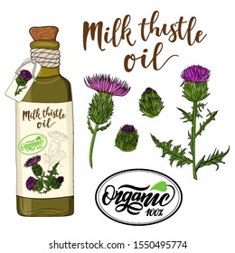 Bottle Of Milk Thistle Oil And Flower Elements