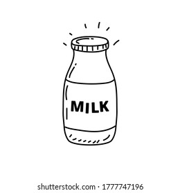 Bottle of milk vector draw in doodle style isolated on white background 