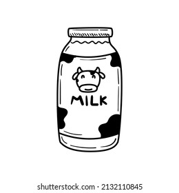 Bottle of milk vector illustration in cute hand drawn style isolated on white background