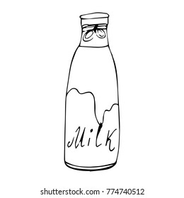 Bottle of milk vector illustration. Doodle style. Design, print, decor, textile, paper