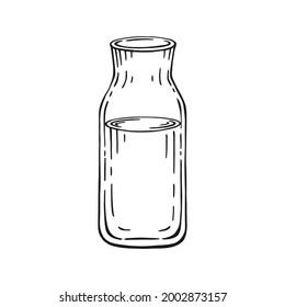 Bottle of milk or water isolated on white background. Hand drawn black and white vector illustration.