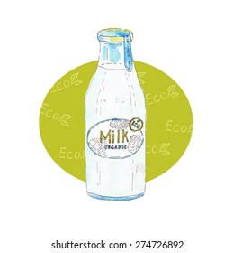Bottle of milk. Watercolor illustration.