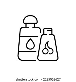 Bottle Of Mineral And Sweet Water Line Icon. Cherry Juice, Thirst, Sweetness, Soda, Liquid, Fluid, Drinking Water. Beverage Concept. Vector Black Line Icon On A White Background