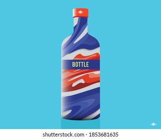 Bottle. Mixture of acrylic paints. Fluid art. Liquid marble texture. Applicable for design cover, presentation, invitation, flyer, annual report, poster, design packaging-