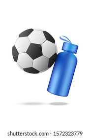 Bottle Mock up 3D Realistic Water Shaker with football world cup isolated Set On White Background Illustration. Health Care, drink and Sport Concept Design