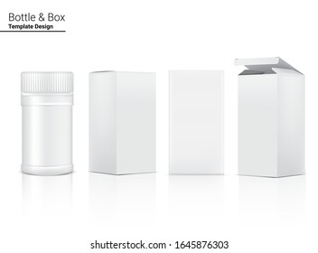 Bottle Mock up Realistic Cosmetic and Box for Skincare Product or medicine on White Background Illustration. Health Care and Medical Concept Design.