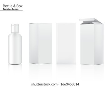 Frasco maqueta Cosmética Realista y Caja para el cuidado de la piel Producto o medicina en la ilustración de fondo blanco. Diseño de la atención médica y el concepto médico.