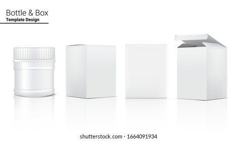 Bottle Mock up Realistic Cosmetic and Box for Skincare Product on White Background Illustration. Health Care and Medical Concept Design.