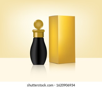 Bottle Mock up Realistic Gold Cosmetic and Box for Skincare Product Background Illustration. Health Care and Medical Concept Design.