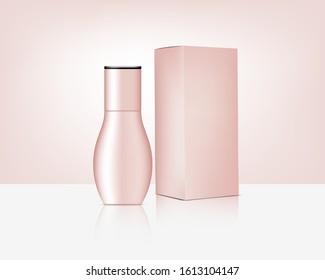 Bottle Mock up Realistic Rose Gold Cosmetic and Box for Skincare Product Background Illustration. Health Care and Medical Concept Design.