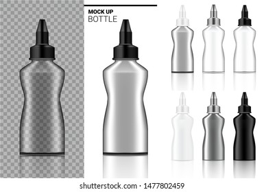 Bottle Mock up Realistic transparent white, black and glass ampoule or dropper plastic Packaging. for Food and Health Care Medicine Product on white Background Illustration.