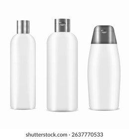 Bottle mockup with dropper tube pump cap label cream container jar template plastic object set vector cosmetic skin care 3d illustration health packaging