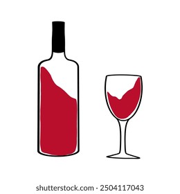 A bottle of modern red wine alongside a glass filled with the rich liquid
