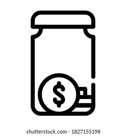 botella con vector de icono de línea de dinero. botella con signo de dinero. símbolo de contorno aislado ilustración negra