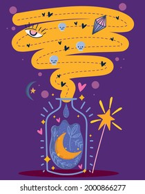 bottle moon potion magical cartoon
