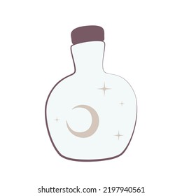 bottle with moon and stars inside. boho style illustration