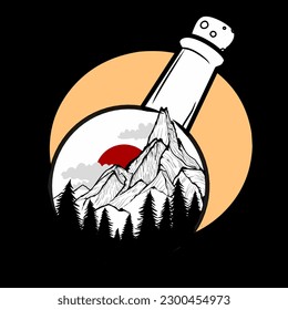 A bottle with a mountain inside.vector illustration. Suitable for t-shirts, covers, books, posters.